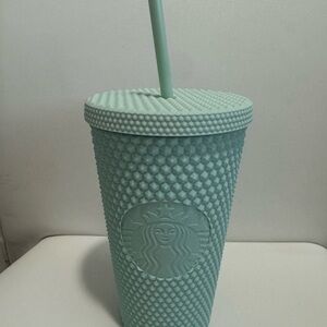 Starbucks Mint Green Textured Tumbler with Lid and Straw 16oz